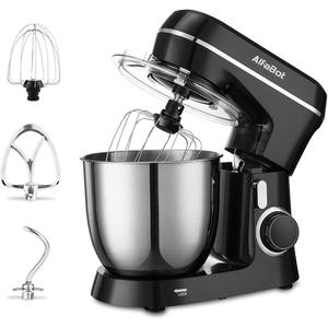 Stand Mixer, AlfaBot SM-1531 4.8Qt Electric Kitchen Mixer with Dough Hook Flat Beater and Whisk, Tilt-Head 10 Speed Food Mixer with Stainless Steel Bowl and Splash Guard