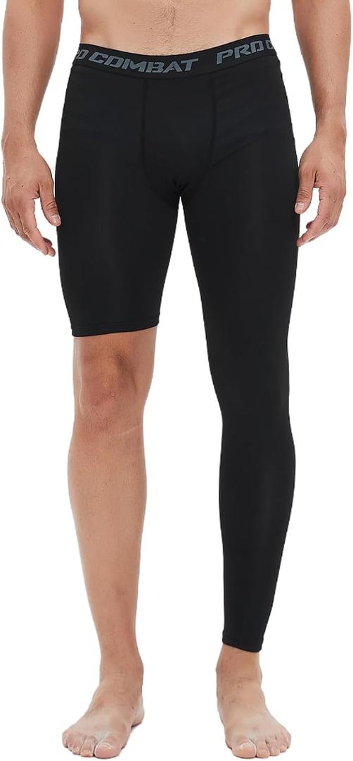 Men's Basketball Single Leg Tight Sports Pants 1/2 One Leg Compression Pants Athletic Base Layer Underwear (Black, XS)