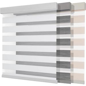 Joydeco Cordless Zebra Blinds (Pro), Dual Layer Light Control Zebra Blinds for Windows, Light-Proof Aluminum Cover, Free-Stop Roller Shades for Home & Office (White,34.5" W x 75" H)