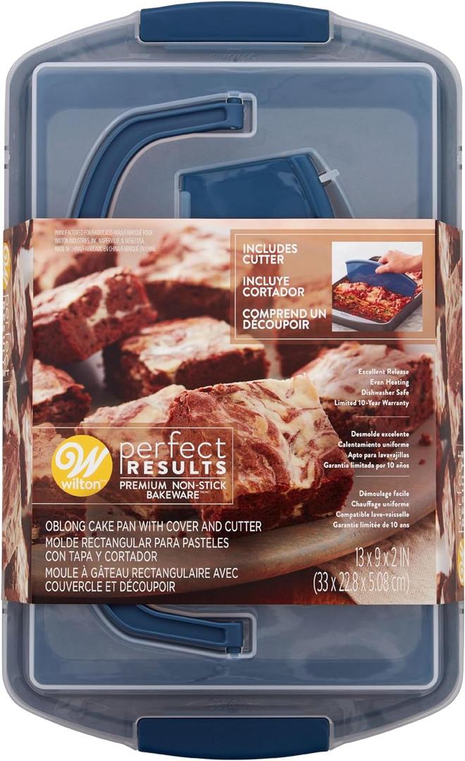 Wilton Perfect Results Non-Stick Oblong Cake Pan Set - Bake, Transport and Serve a Delicious Cakes, Brownies, Casseroles, 3-Piece, 13 x 9-Inch (Medium)