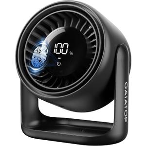 Gaiatop Desk Fan with Touch Control, 4000mAh Battery, 5 Speeds Ultra Quiet Bedroom Fan with LED Display, 90° Tilt, 7.7 Inch USB-C Rechargeable Desktop Fan for Dorm Office Room Home Office, Black