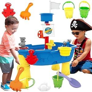 BELLOCHIDDO Water Table for Toddlers 13  Ship Beach Toy Boat for Toddler, Summer Toys Kids Water Play Table & Sandbox, Water Toy Accessories for Boys Girls