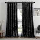 SMILETIME Black Crushed Velvet Curtains 52x96inch Rod Pocket Luxurious Thermal Insulated Soundproof Drapes Soft and Durable Light-Filtering Window Treatments for Living Room Bedroom, 2 Panels