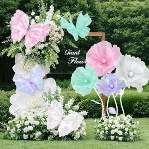Cinnvoice 8 Pcs Giant Butterfly Flower Decorations 20 Inch 12 Inch 3D Large Silk Butterfly Artificial Flower Wall Decorations for Wedding Backdrop Bridal Shower Birthday Party Bedroom Decor (Pastel)