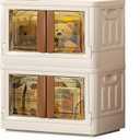8.4Gal Collapsible Storage Bins with Lids & Wheels - 2 Pack Stackable with Doors, Heavy-Duty Plastic Containers for Home/Office, Milk White