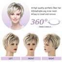 SEVENCOLORS Short Blonde Pixie Cut Wigs for White Women Blonde Mix Brown Synthetic Wigs Natural Looking Short Hair Wig with Bangs