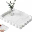 Silicone Bathroom Tray 11.5 x 8.7 Inch Scalloped Silicone Decorative Tray for Soap Dispenser Bottles, Bathroom, Dresser, Kitchen, Vanity, Home Decor, Marble Texture Design (White)