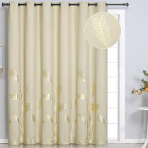 Estelar Textiler Beige Room Darkening Curtain for Sliding Door 80W x 96L Inch Long Thermal Insulated Grommet Gold Printed Curtain for Patio Door, 6.6ft Wide x8ft Long, 1 Panel