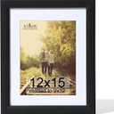 KTKDE 12x15 Picture Frame,Display Pictures 9 x12 with Mat or 12x15 Without, Tempered Glass,15 by 12 Black Wooden Frame Wall Gallery Poster Frame best gift