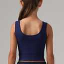 Girls Tank Tops Double Lined Ribbed Knit Crop Tops 2 Pack Basic Sleeveless Athletic Round Neck Dance Top (S)