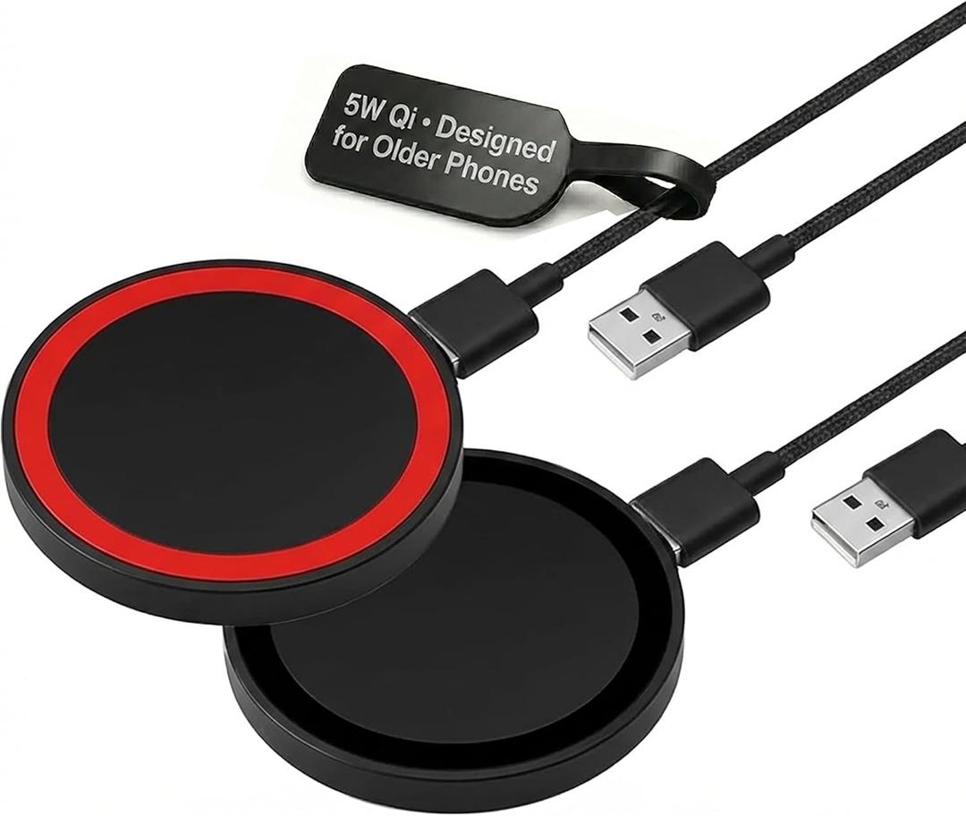 Wireless Charging Pad 5W (2Pack) Best for Older QiEnabled Phones (iPhone 811, Samsung S6S9)  Standard 5V USB Charger, Slim & CaseFriendly  Not Fast Charging/Not MagSafe - Black & RED