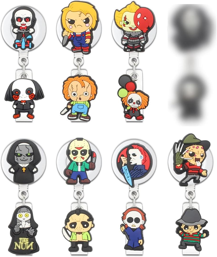 3 x 8Pcs Horror Badge Reels, Halloween Badge Reels Retractable, Funny Badge Holder Alligator Clip for Nurse Doctor