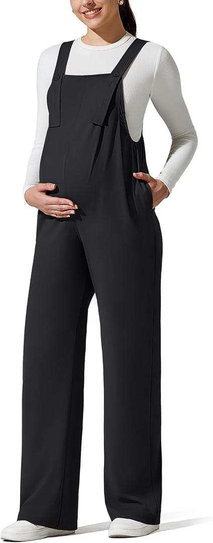 G4Free ShiftReady Maternity Overalls Adjustable Strap Overalls Pregnancy Jumpsuits Wide Leg Pants with Pockets (Medium, Black)