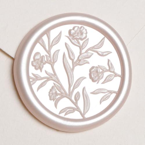UNIQOOO Wax Seal Stickers - 3D Floral Wedding Invitation Envelope Seal Sticker, 50 Pcs Flower Self- Adhesive Champagne Stickers, Perfect for Invitation, Christmas, Gift Wrapping