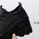 Women's Chunky Platform Comfort Orthopedic Wedge Walking Shoes Fashion Knitted Breathable Lace Up Lug Sole Casual Non-Slip Running Shoes with Arch Support (Black)