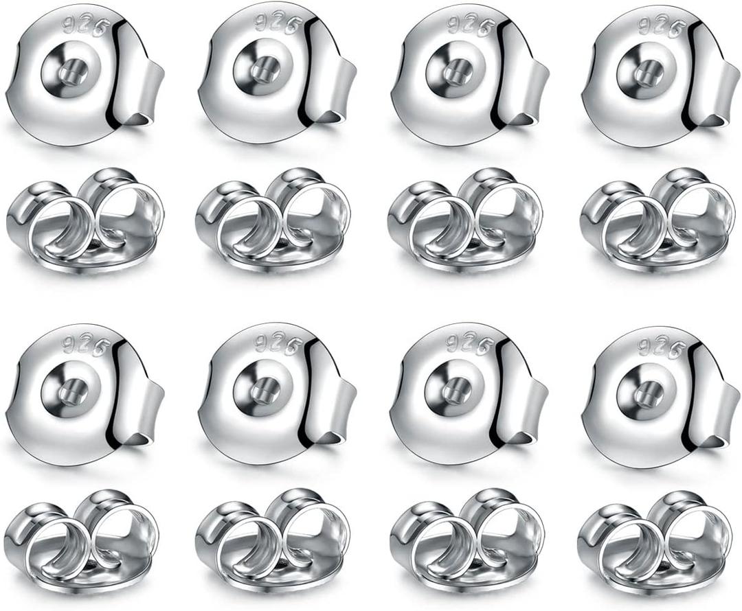 16PCS 925 Sterling Silver Earring Backs,14k White Gold Plated Earring Backs for Studs,Hypoallergenic Secure Earring Backings for Locking Stud Earrings