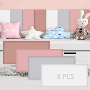 8 Pack Wall Padding for Playroom Peel and Stick Headboard 15.75" x 7.87" x 1.18" 3D Anti Collision Upholstered Wall Panels Self Adhesive Headboard Panels for Protection (Pink Colors)