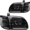 Headlight Assembly For 2000-2004 Toyota Tundra Regula/Access Cab Halogen Head Light Headlamp,Driver & Passenger Side Replace # TO2530135, TO2531135 (Black Housing CLear Lens, 4Pcs)