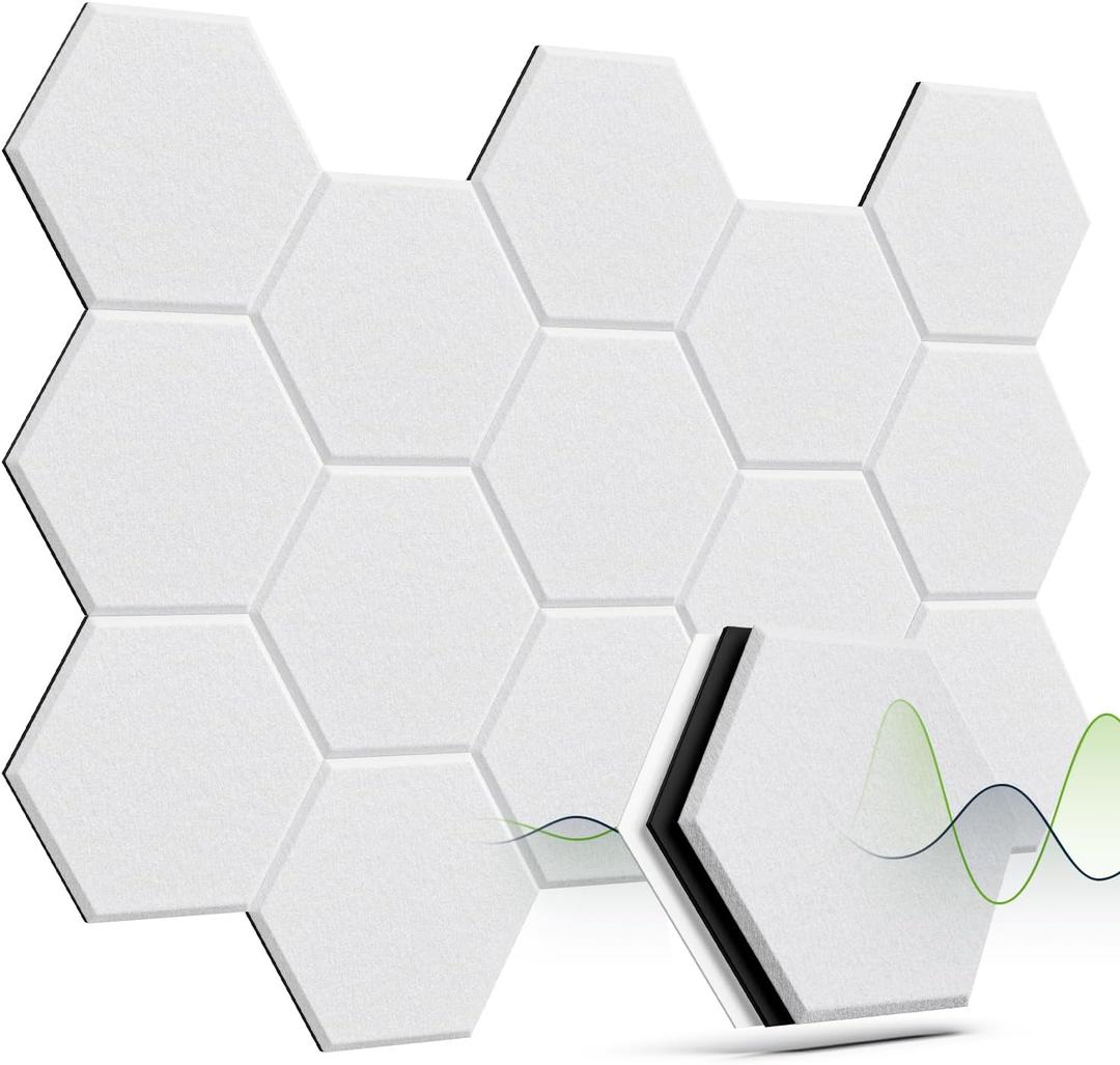 Soundproof Wall Panels Mass Loaded Vinyl Sound Proof Panels High Density 12 Pack Self-Adhesive Sound Barrier 12"X10.2"X0.4" MLV Insulation for Walls, Doors, Ceilings (White)