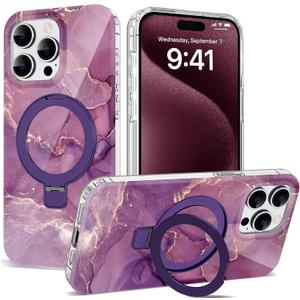 ETPESOK Compatible with iPhone 13 Pro Max Case Marble Pattern with Magnetic Ring Stand [Compatible with Mag-Safe] TPU Protective Phone Case for iPhone 13 Pro Max 6.7", Marble Purple