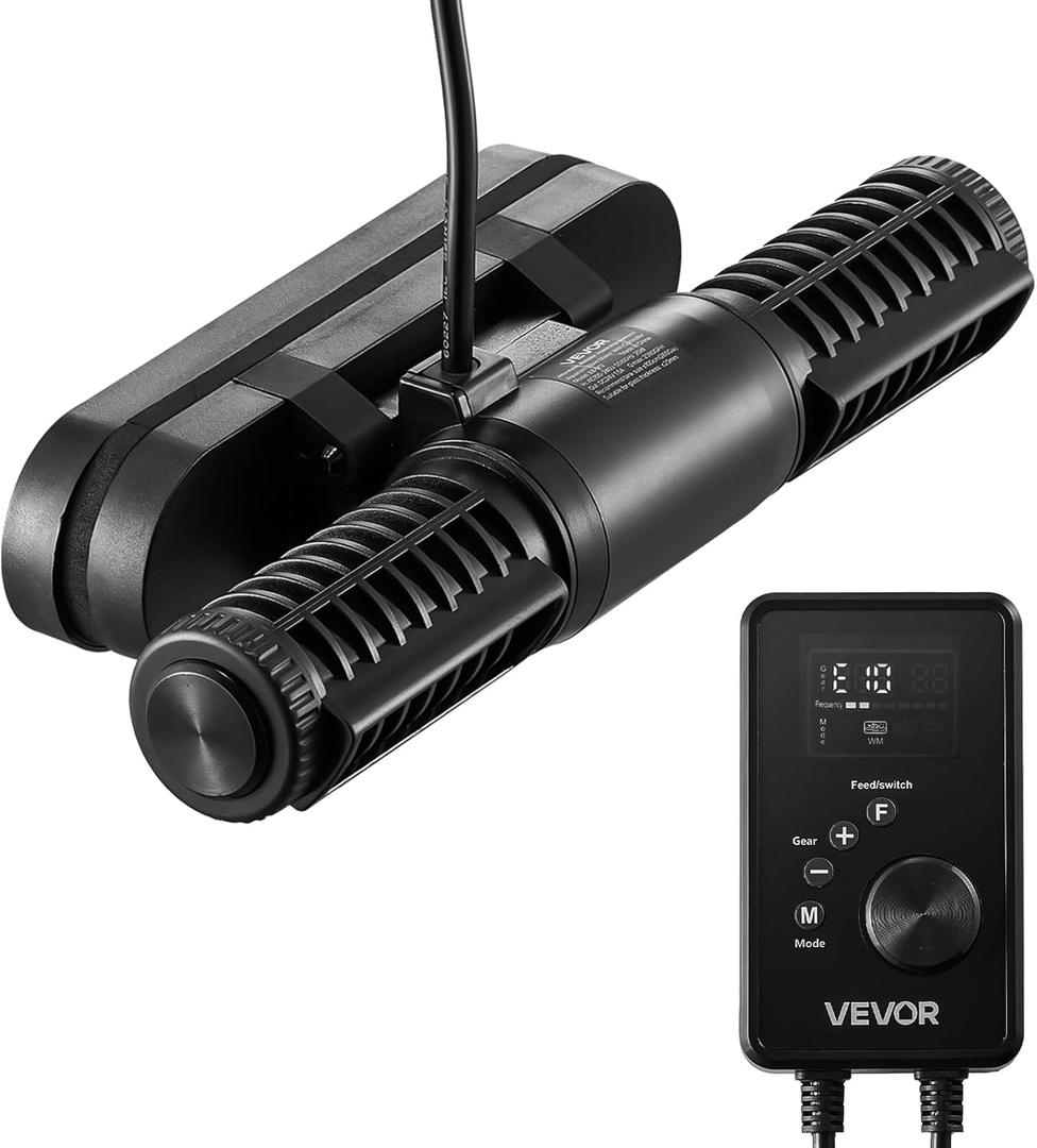 VEVOR Aquarium Wave Maker, 25W, 2380 GPH Adjustable Cross Flow Pump with Controller, Magnetic DC 24V Aquarium Powerhead, Strong Magnetic Base, 360 Rotating Wavemaker, for Saltwater Marine Freshwater