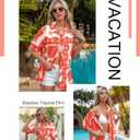 MYMORE  Womens Hawaiian Shirt Luau Party Tropical Vacation Button Down Shirts Short Sleeve Beach Hawaii Floral Print Top (Red, XL)