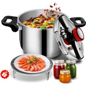 Stainless Steel Pressure Cooker 4 quart Commercial Stove Top Pressure Cooker for canning, One-Hand Locking, Compatible with Gas & Induction, Fast Cooking for small Meals, Dishwasher Safe, mini