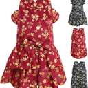 MAMORE Dog Shirts Dress, Elegant Embroidery Couple Dog Clothes for Girl Boy Small Medium Dogs Puppy Cats Set (Red Dress, Large)