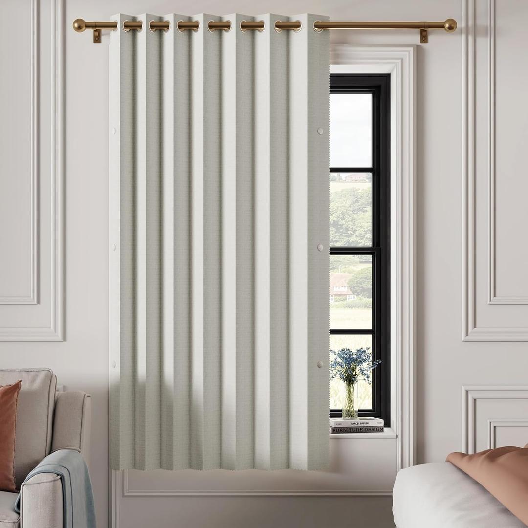 100% Blackout Faux Linen Curtains 72 Inch Long Ivory Blackout Cream White Curtains, Accordion Style Sun Blocking Drapes, 1 Panel, W52 x L72, Natural