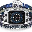 Boho Bands for Women Compatible for Apple Watch 38mm 40mm 41mm 42mm, Watch Bands Bracelet Multilayer Wrap Strap iWatch Series 10 (Blue)