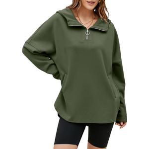 EVALESS Womens Hoodies 2025 Fashion Trendy Casual V Neck Long Sleeve Fall Winter Zip Up Basic Athletic Workout Oversized Sweatshirt Pullover Clothes, Pickle Green Large
