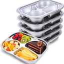 6 Pack Large Stainless Steel Snack Containers with Lids, 4 Compartments Metal Bento Snack Boxes, Reusable Meal Prep Lunch Containers Food Storage Container for Home Travel