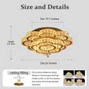 Flashing God W24'' Gold Crystal Chandeliers Crystal Ceiling Light Fixtures LED Flush Mount Light for Living Room Bedrooms Dining Room Dimmable 2700k 4500k 6000k