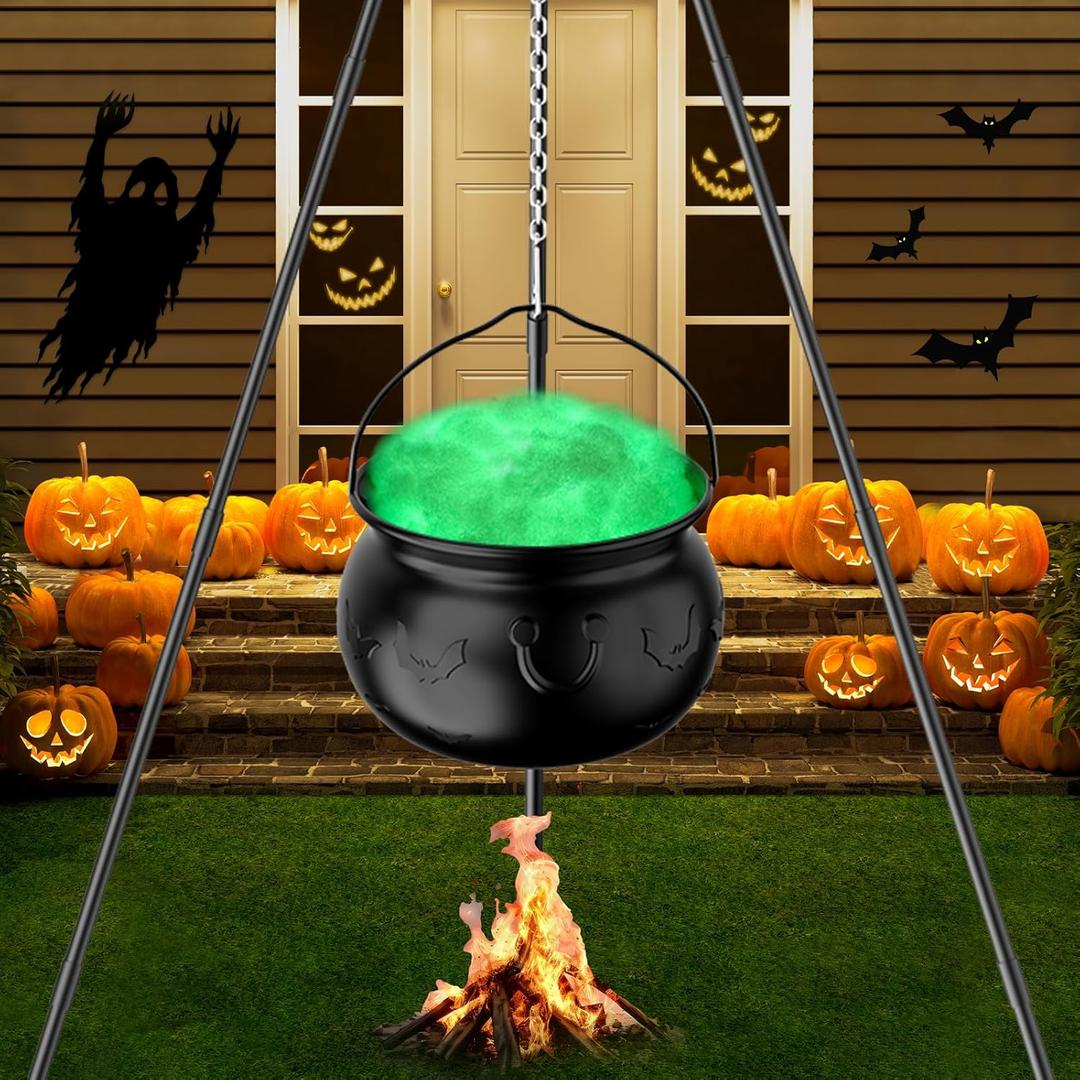 Halloween Decorations Outdoor, Witches Cauldron on Tripod with LED Lights, Large Plastic Witches Cauldron for Halloween Party Decor Suitable for Indoor Porch Yard Lawn