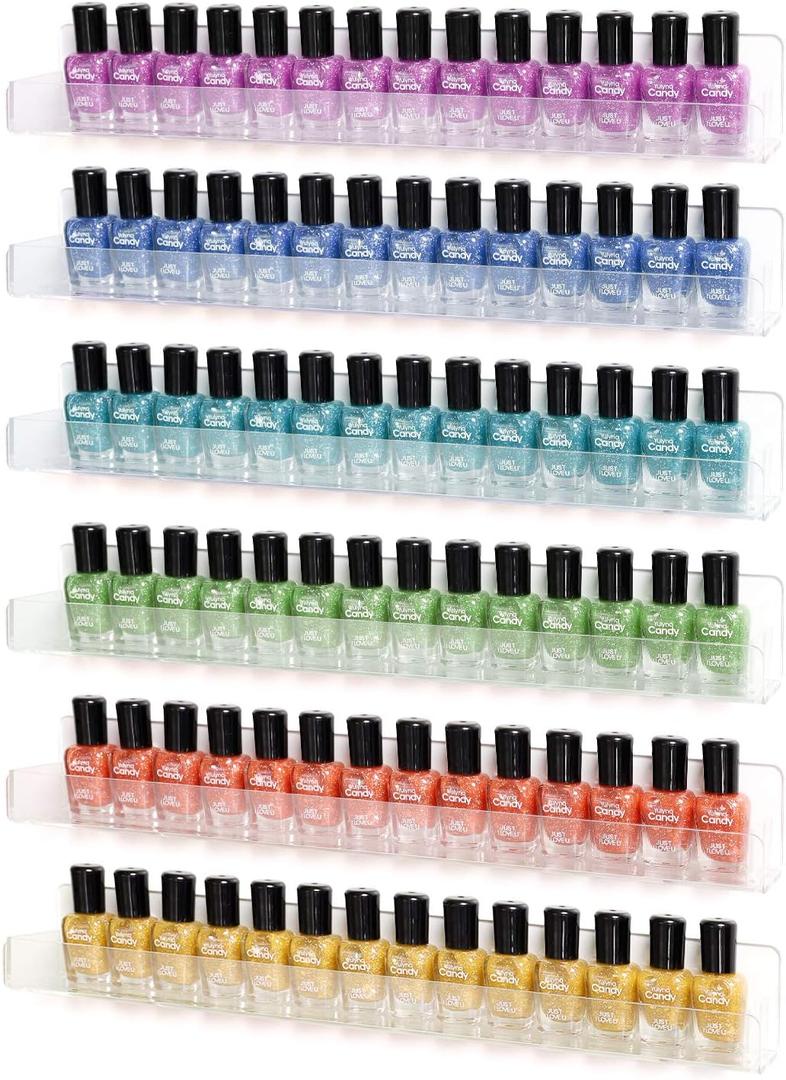 BTremary 15" Acrylic 6 Shelves Nail Polish Wall Mounted Holder Paint Organizer Storage Rack Clear Hanging Nail Polish Shelf Floating Wall Mount Nursery Bookshelves Vinyl Display Record Holder., 15*2*2*0.12 Inches