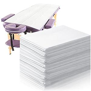 50 Pieces 31 x 70 Inches Disposable Bed Sheets Waterproof Bed Cover Massage Table Sheet Non-woven Fabric for Spa, Beauty Salon, Hotels (White)