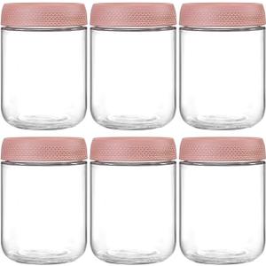 NETANY 6-pack 16oz Glass jars with Airtight Lids, Overnight Oats Containers with Lids, Wide mouth Mason Salad jars, Glass Food Storage Containers for Snacks Yogurt Spice Sugar-Pink
