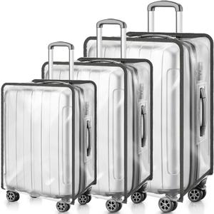 WRINGKIT 3 Pieces Clear Luggage Cover, PVC Suitcase Cover, Waterproof Dustproof Suitcase Covers Protector with Black Border for 20" 24" 28" Wheeled Luggage