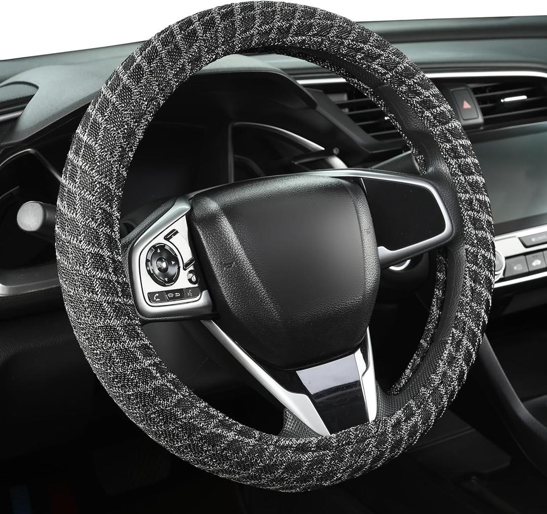 Auto Newer Breathable Steering Wheel Cover Suitable For Four SeasonsAnti-Slip DesignOdorlessEasy Carry Unviersal Fit for Truck SUV Sedans Vans,Interior Accessories Standard Size[14" 1/2-15"]Black