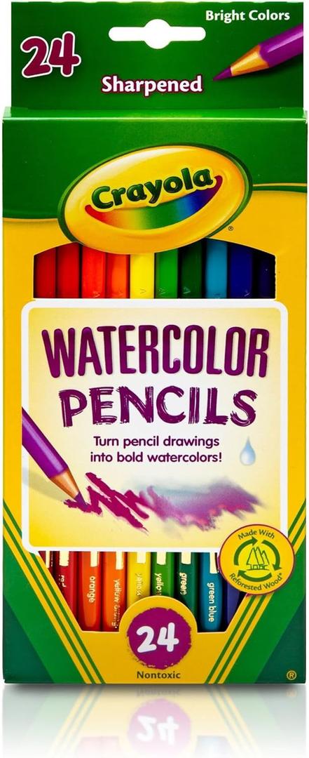 Crayola Watercolor Colored Pencils (24ct), Watercolor Paint Alternative, Watercolor Pencil Set for Kids, Art Supplies, Gift for Kids, 3+ (1 Count (Pack of 1))