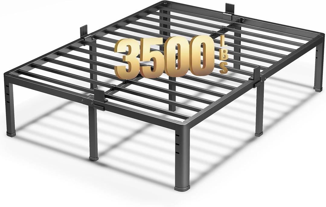 NKZ 18 Inch Metal Platform Bed Frame, Queen Size Bed Frame with Round Corner Legs, 3,500 lbs Heavy Duty Steel Slats Support, No Box Spring Needed, Easy Assembly, Noise Free