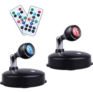 LEASTYLE Wireless Spotlight Indoor,Battery Operated Grow Light for Plants with Remote, LED Cordless Dimmable Picture Lights for Wall Paintings Artwork Display(2 Pack)