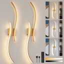 Battery Operated Wall Sconces Set of 2, 3000K-6000K Dimmable Rechargeable Wall Lights with Remote Control 39.3 Inch Modern Wireless Wall Lights for Bedroom Living Room Hallway (Gold)