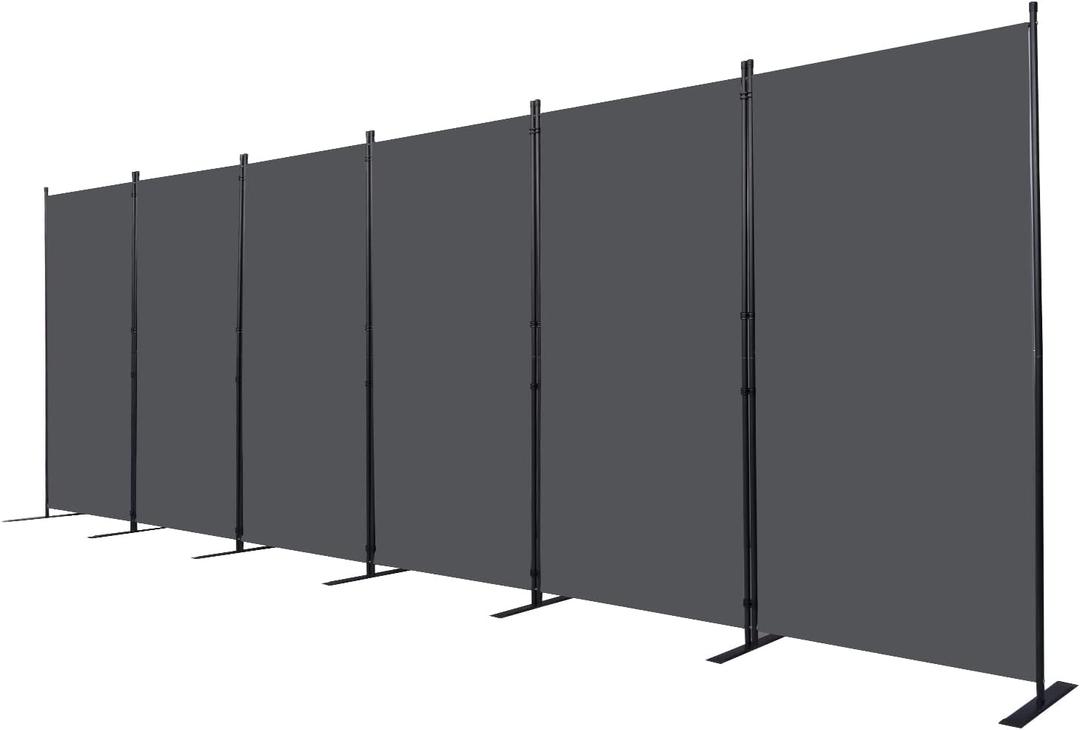 Room Divider, 6 Panel Folding Privacy Screens with Wider Support Feet, 6 Ft Portable Room Partition for Room Separator, 204" W X 71" H, Grey