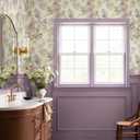 Floral Peel and Stick Wallpaper Pink Purple Lilac Flower Wallpaper Removable Contact Paper Self Adhesive Green Leaf Wall Paper for Bedroom Furniture Decor 17.3X120IN