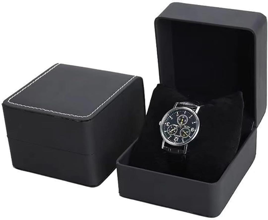 Watch Box, PU Leather Watch Case, Gift Boxs With Cushion For Most Watches, Smart Watch & jewelry,Watch Organizer as Gifts For Birthday, Men and Women (1, Matte Black)