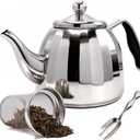 Stainless Steel Tea Pot with Removable Infuser - Loose Leaf Tea Maker, Home & Kitchen Teapot - Large 67.6 oz, Stovetop Safe Teapot for Tea/Coffee, Mirror Finish (2000ml)