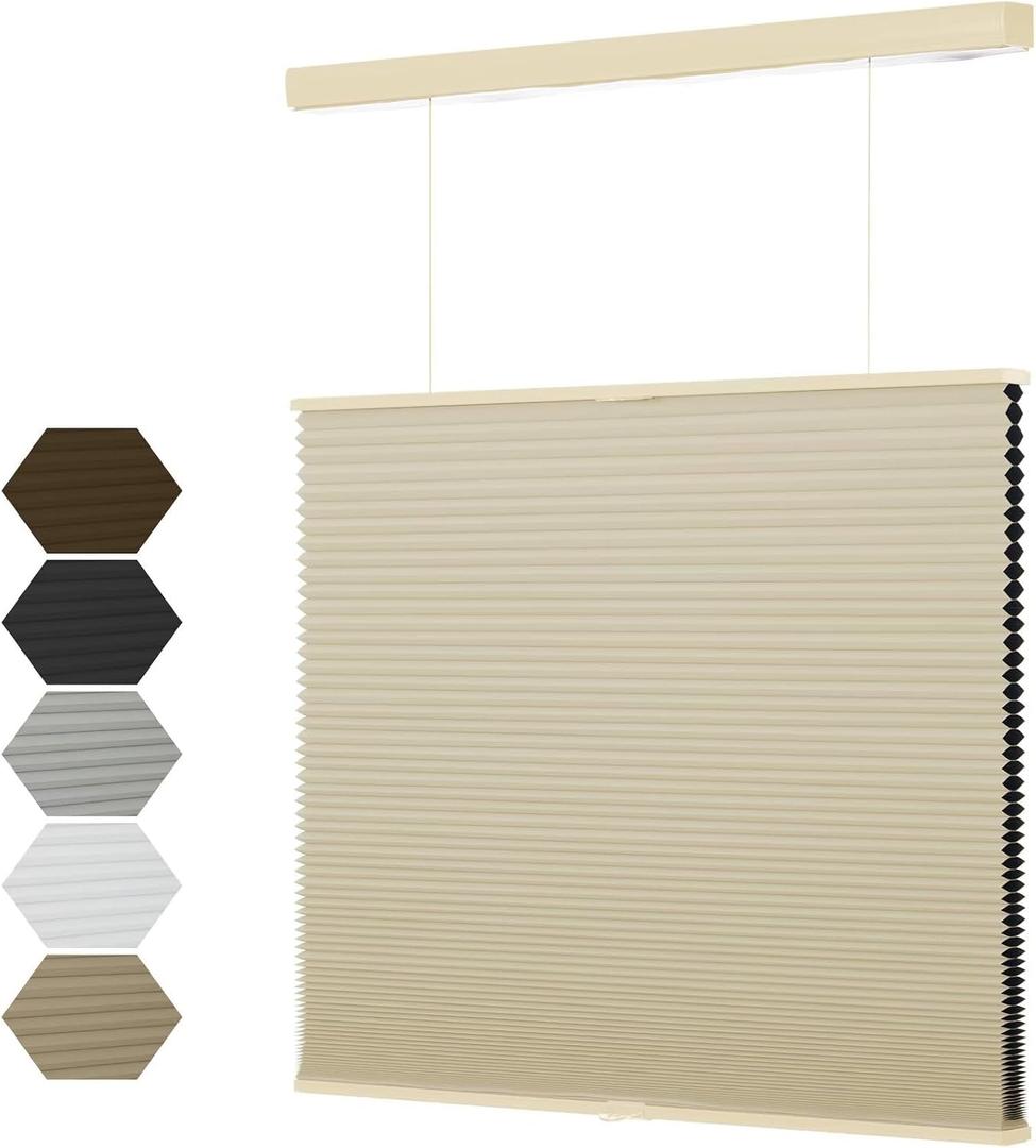 MYshade Top Down Bottom Up（TDBU） Cellular Shades, 1.5 inch Cordless Blackout Honeycomb Pleated Blinds for Windows Home Bedroom Office, Light Control, Thermal Insulated, 33" W x 72" H, Beige