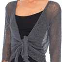 SHU-SHI womens Casual Stretchy Boho Loungewear Cover Up Tie Top Cardigan Sheer ShrugShrug Sweater, One Size, Gunmetal