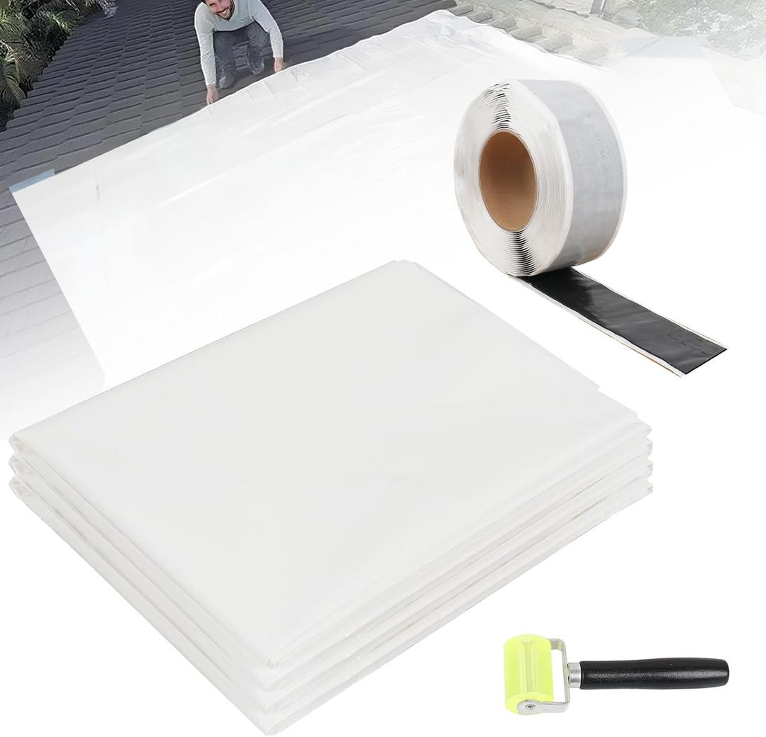 Self-Adhesive Roof Tarp | 5 x 5 Heavy Duty Roof Tarp with Self Stick Roll Butyl Tape White Multi Purpose Thick UV-Resistant Roof Waterproof Cloth for Leaks, Roof Repairs